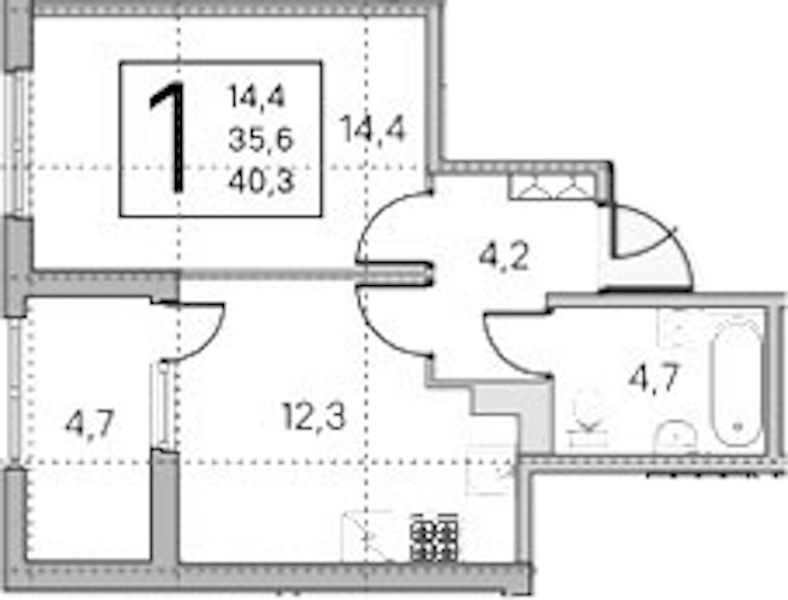 1-комнатная квартира 35.6 м², 2/5 эт., ЖК «ЮгТаун. Олимпийские кварталы»